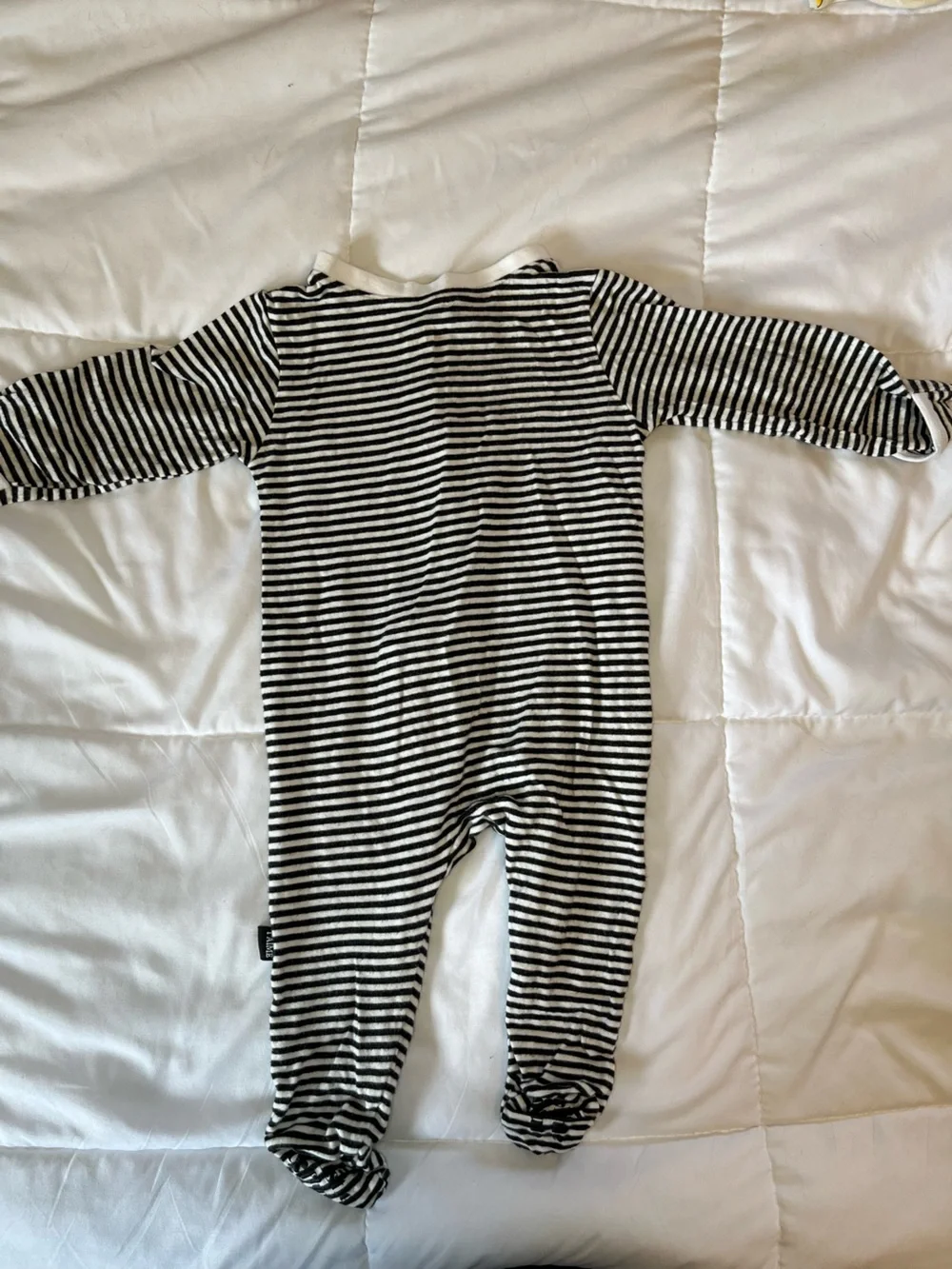 Carter's Black & White Striped Panda Zip Front Footed Romper